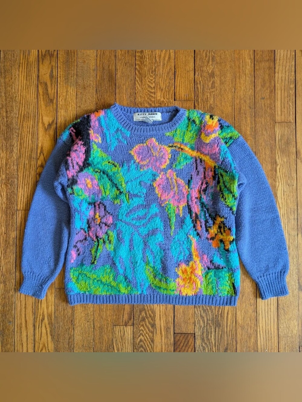Vintage Kitty Hawk by Vivian Wang Floral Knit Crewneck Sweater